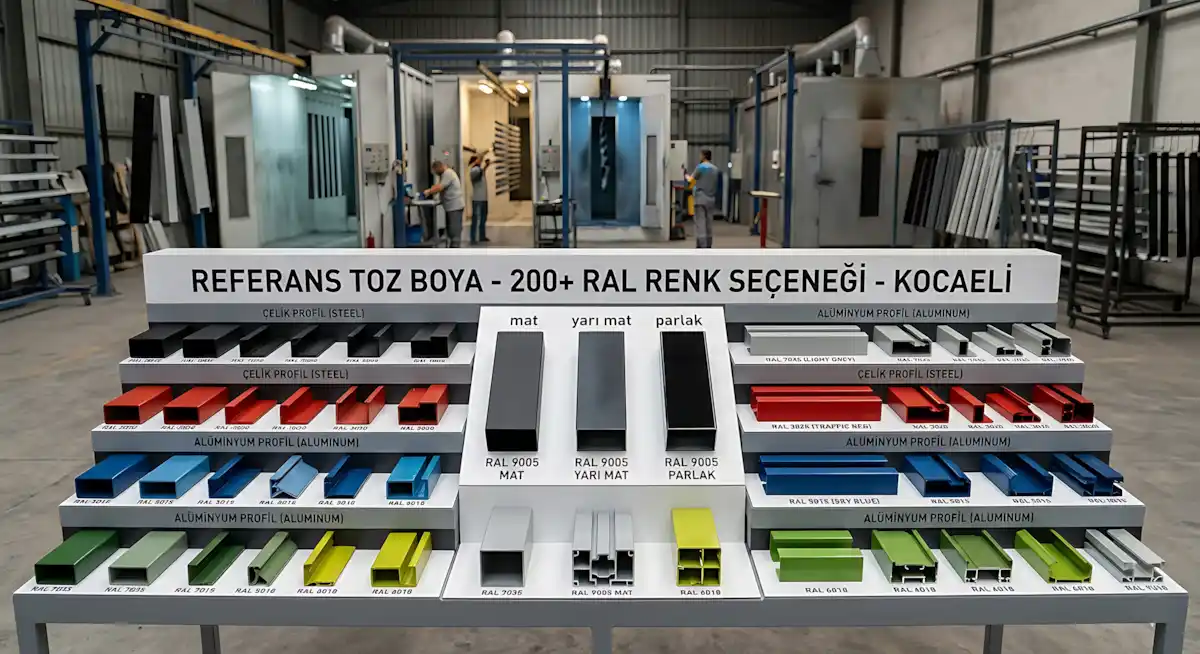 Elektrostatik Toz Boya Nedir? 3 200+ RAL renk seçeneği — mat, yarı mat ve parlak yüzey dokuları, çelik ve alüminyum profil toz boya kaplama örnekleri. Elektrostatik Toz Boya Nedir?