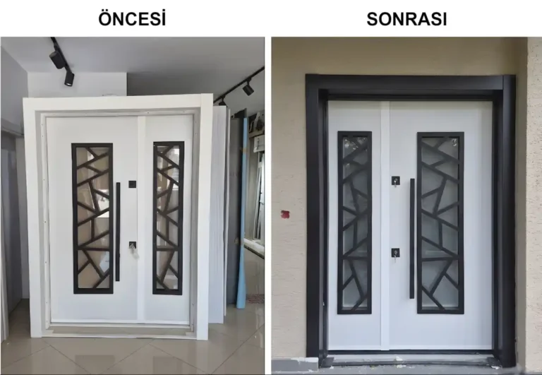 Çelik kapı toz boya. Çelik kapı kasası, siyah textüre kaplama ile aynı gün teslim edildi.