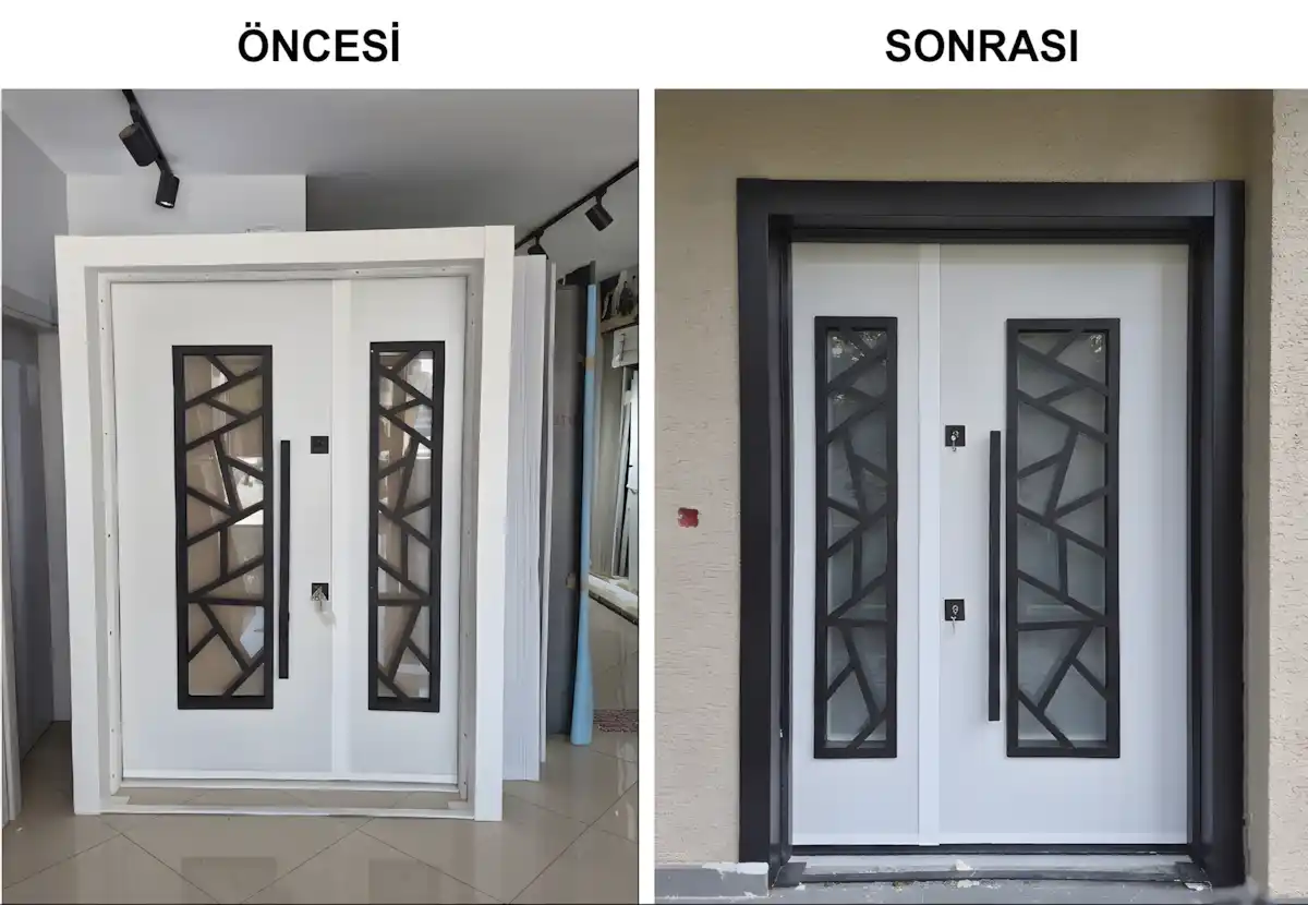 Çelik kapı toz boya. Çelik kapı kasası, siyah textüre kaplama ile aynı gün teslim edildi.