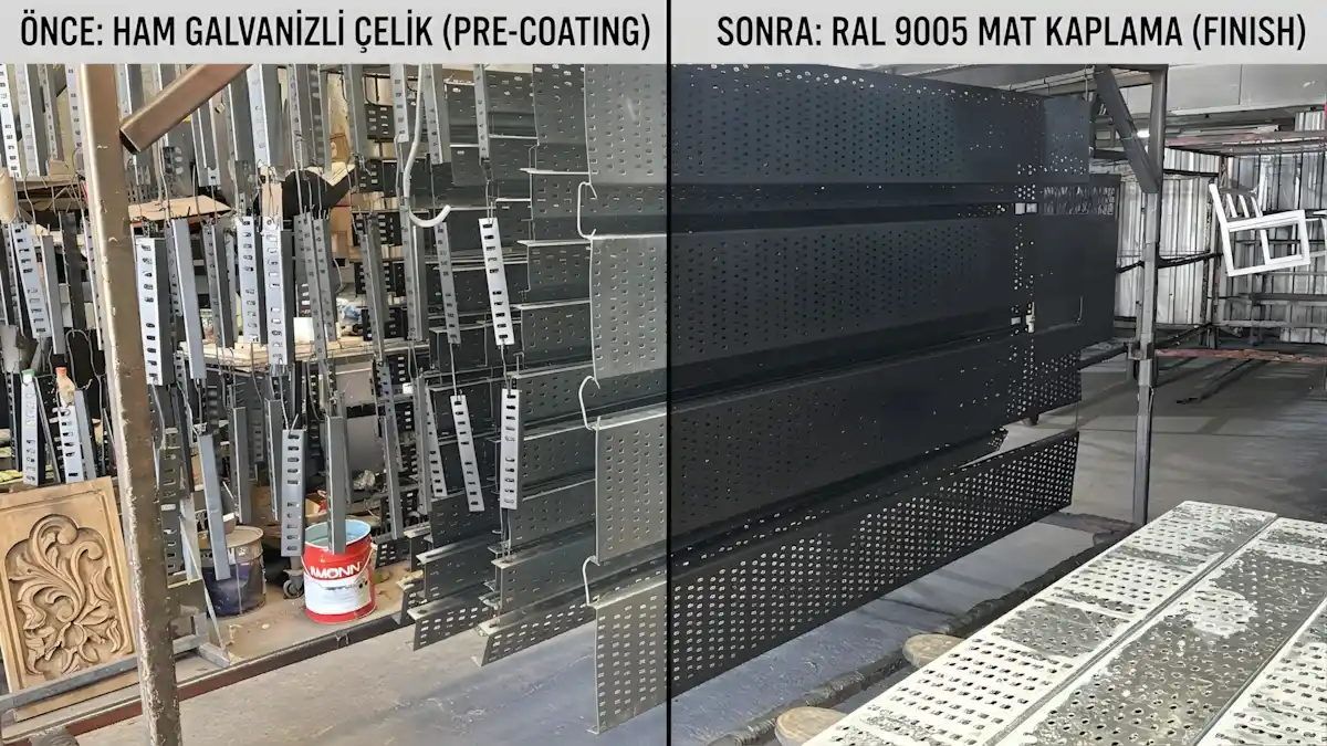 Elektrik kablo tavaları, RAL 9005 mat siyah kaplama ile 1 günde teslim edildi.